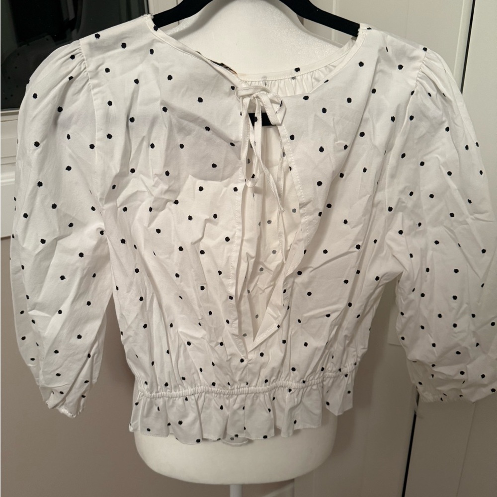 Miss Selfridge White Blouse with Black Polka Dots